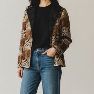 Vintage Animal print Satin ruched Open Blazer Evening Jacket reversible chic
